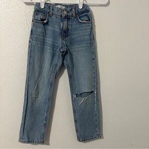 Zara Boys Size 7 Light Wash Straight Leg Jeans Adjustable Waist Distressed
